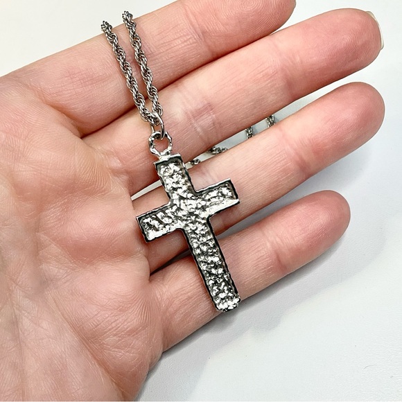 Mid Century Sterling Silver Cross Necklace Vintage - Picture 6 of 7